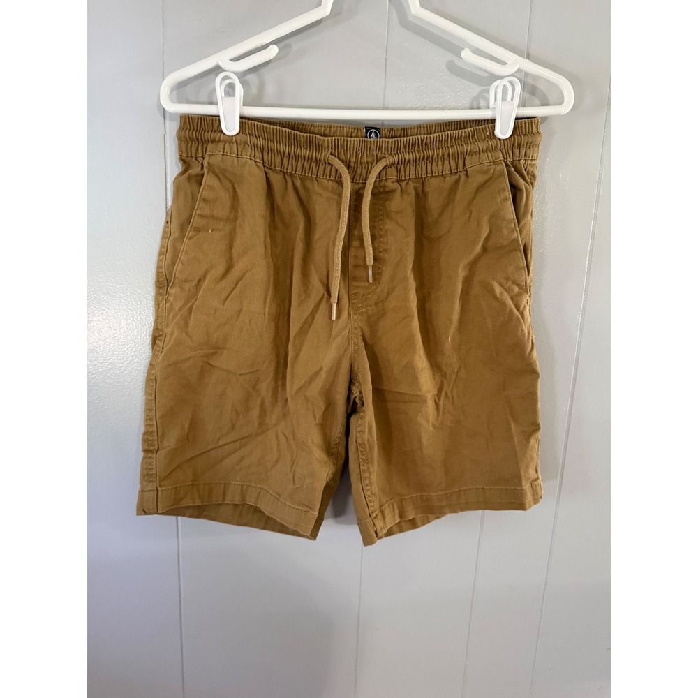 Volcom Elastic Waist Shorts Mens Small Brown Drawstring Chino Twill‎ Skate